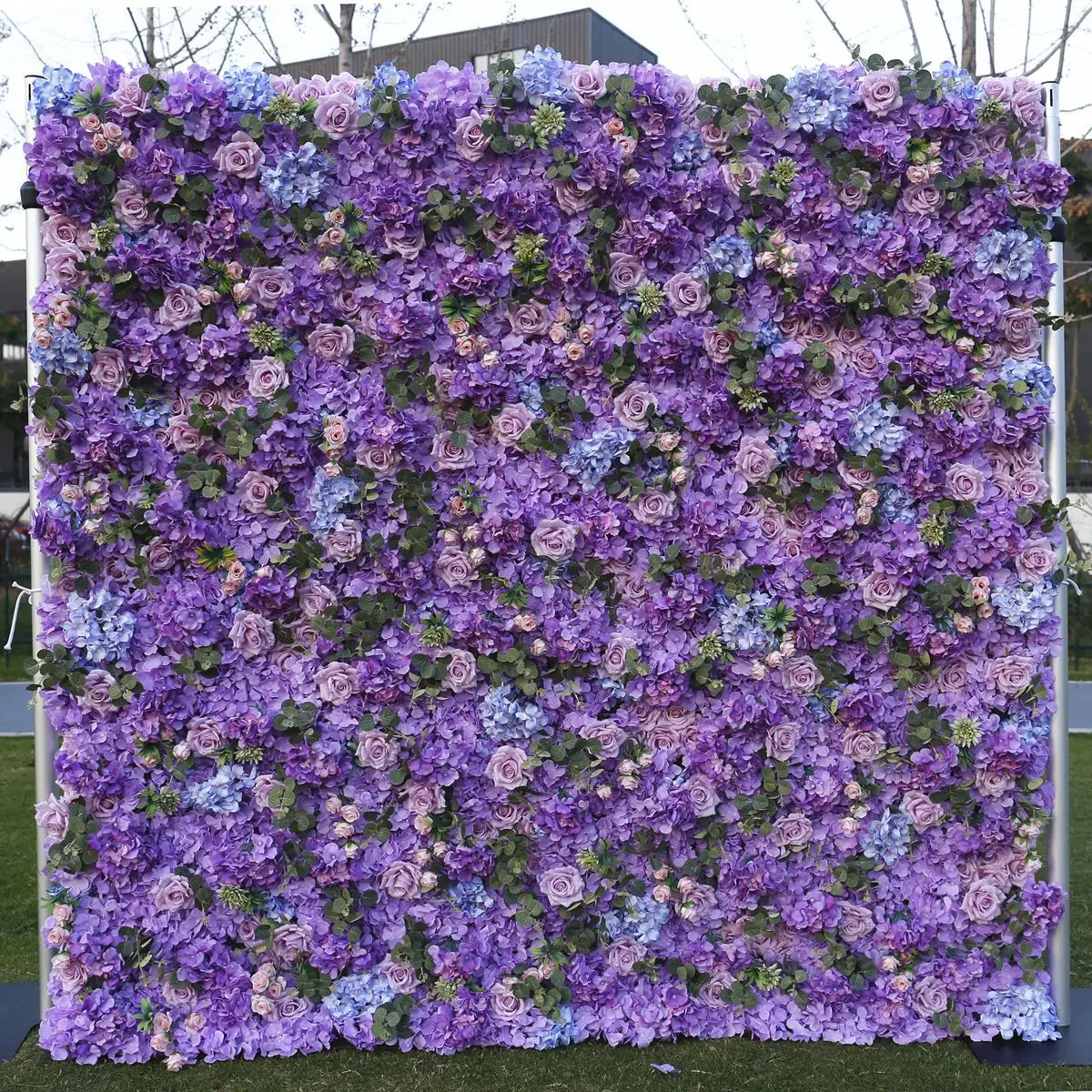 

New purple flower wall wedding decoration roses silk flowers 3d artificial flowers Types To Latest Designs Backdrop