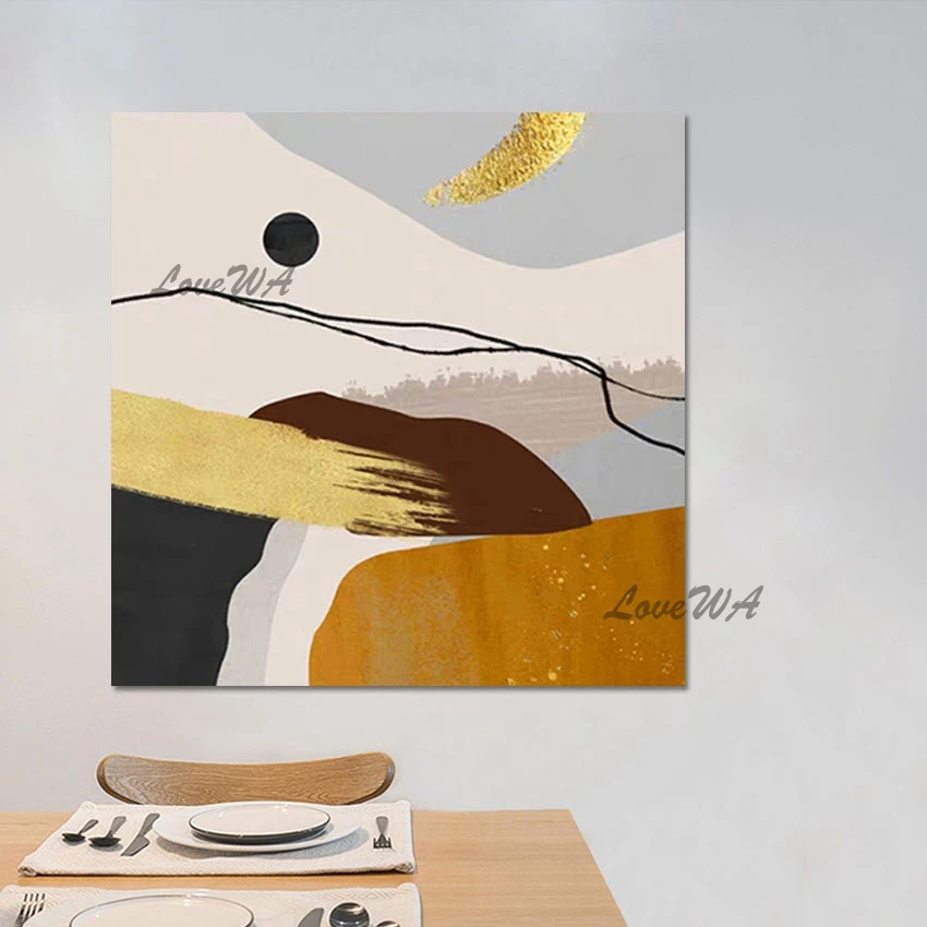 

Текстурированная Толстая абстрактная акриловая Искусство 100% ручная роспись без рамки Золотая фольга настенная живопись Холст Roll современный офисный декор комнаты