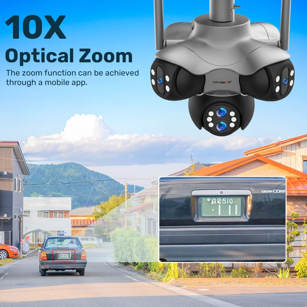 Wifi PTZ Panoramic Security Camera Outdoor 6 Lens 5 Screens Color Night CCTV Wireless Video Surveillance Cameras 30MP