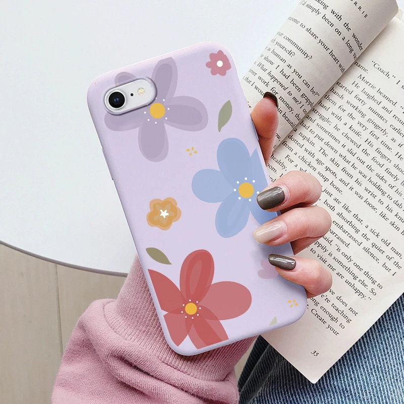 Floral Silicone Phone Case with Cute Cat & Bear Design - Soft Protective Back Cover