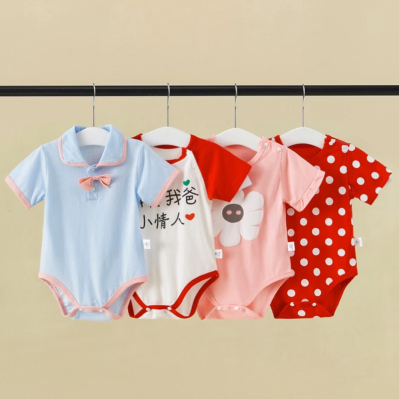 

Female Baby Triangle Conjoined Clothes Summer Baby Newborn Fart Clothes Net Red Short Sleeve Summer Clothes 6 Months 3 Pure Cott