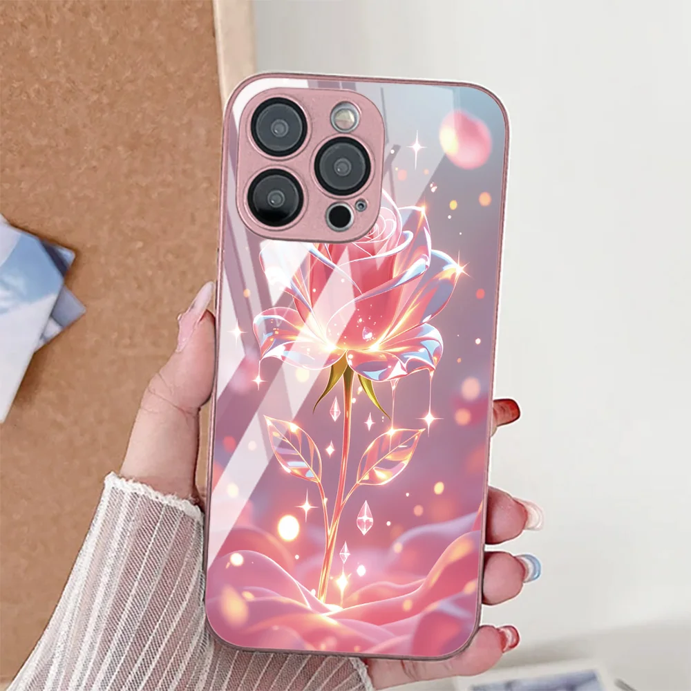 Elegant Flower Design Tempered Glass Phone Case