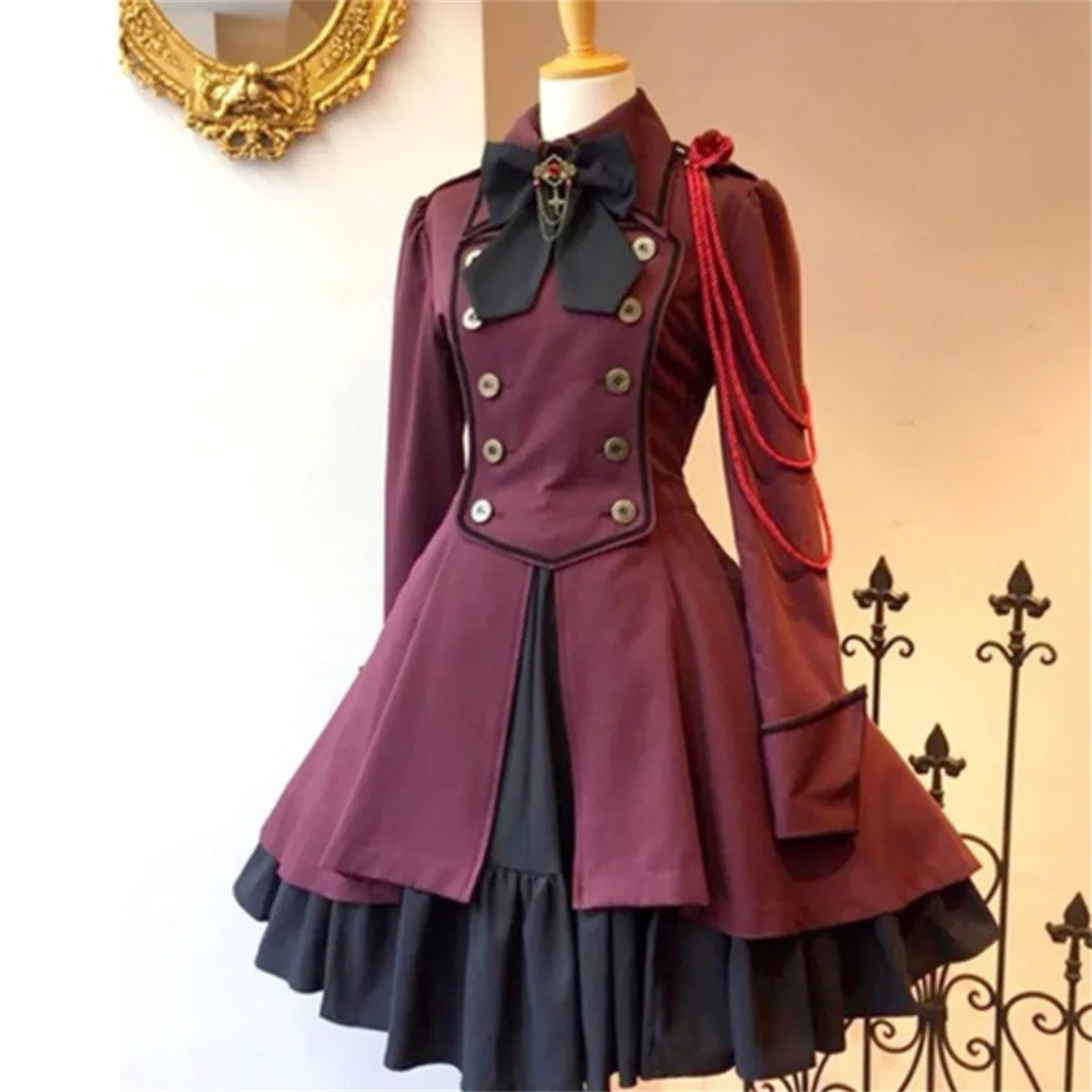 

Medieval Renaissance Sweet Lolita Dress Vintage Falbala Bowknot High Waist Victorian Dress Kawaii Girl Gothic Lolita Op Loli Cos