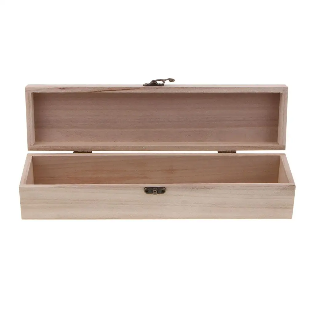 Natural Unfinished Wood Box Jewelery Storage Box Case with Locking Clasp for Gifts Arts Crafts Home Storage Box 2
