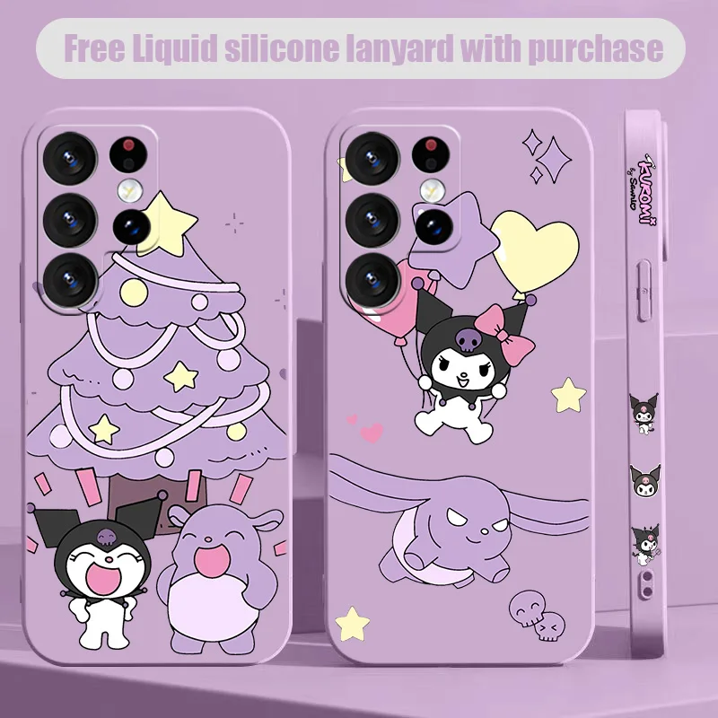 

Cute cartoon Kuromi For Samsung S10 S20 S21 S22 S23 S24 S10e Plus Lite Ultra FE Liquid Left Rope Phone Case Funda Shell Cover