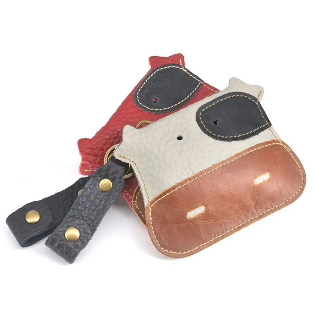 Simple Korean Style Cute Cow PU Card Bag Solid Color Lanyard Mini Wallet Snap Button Wallet Snap Button Coin Purse Outdoor