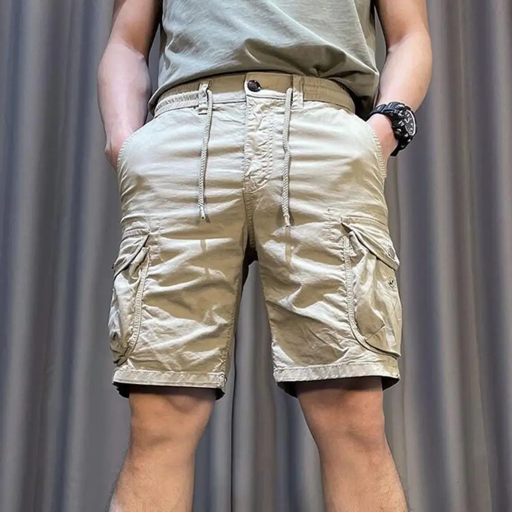 

Functional Men Shorts Elastic Waist Men's Cargo Shorts Adjustable Drawstring Reinforced Pockets Straight Leg for Beach or Casual