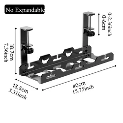 Adjustable Under - Desk Cable Management Tray with Clamp and Retractable Power Strip Holder (Single fixed)