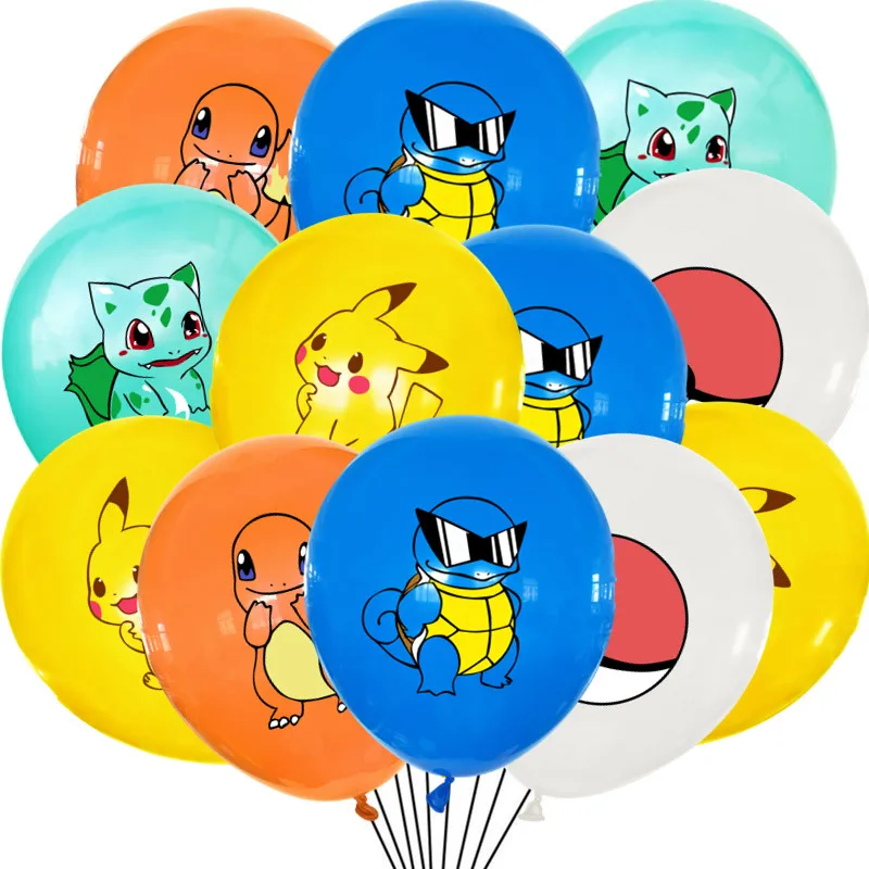 Three Pokemonpikachu Pokemon Birthday Party Balloons 12pcs 12inch Latex  Decorations