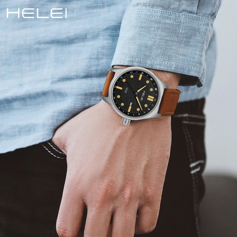 HELEI2024 Men's Luxury Men's Leather Hand Waterproof Casual Design Quartz Men's Watch Men's Watches Luxury Watches