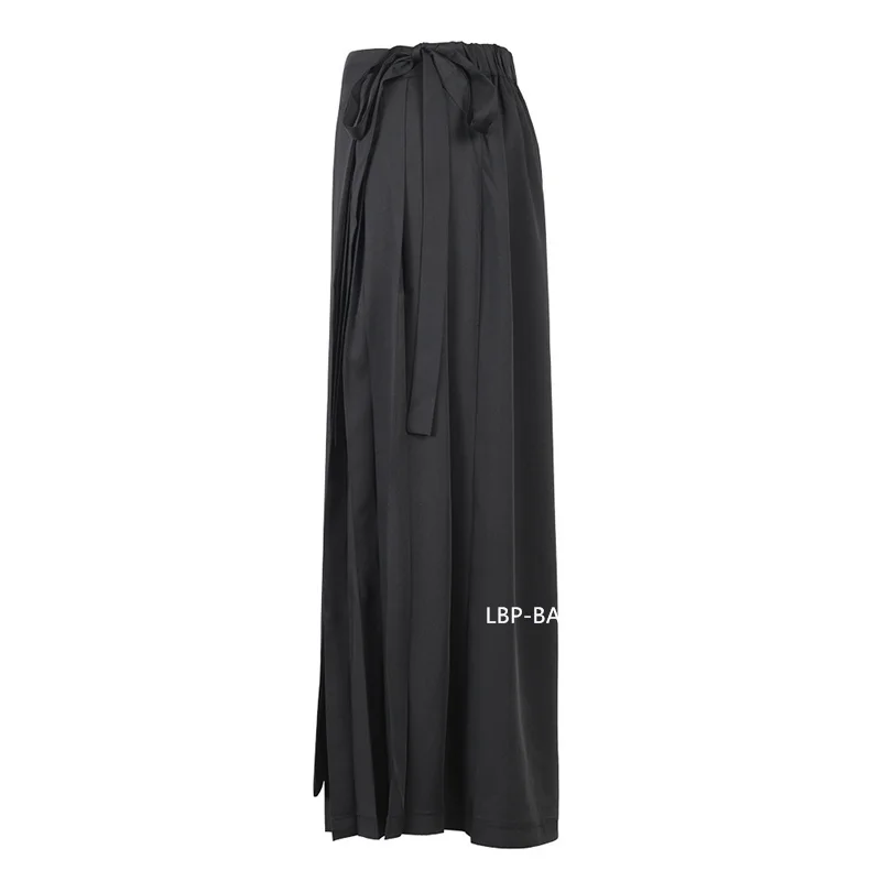 Autumn New 2026 Irregular False Two-piece Skirt Pants Women Black Wide-leg Pant Ladies Elastic Waist Straps Casual Pants Lady
