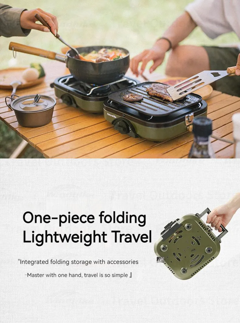 Naturehike Camping-Gasherd, 1700 W, zwei Burgerköpfe, ultraleichter tragbarer Folk-Herd, Picknick-Grill im Freien, mit Antihaft-Bratpaneel – Detail 6