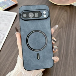 Luxury PU Leather Magnetic Wireless Charging Phone Case Back Cover - Google Pixel 8 Pro (Blue)