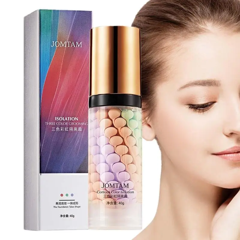 

40g Face Makeup Primer Tri-color Cream Brighten Contour Color Isolation Waterproof Makeup Foundation Natural Makeup Base Cream