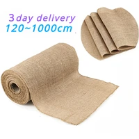 500cm 1000cm Width Jute Linen Vintage Natural Table Runner Burlap Rustic Khaki Country Wedding Decoration Home Party Chair Decor 1