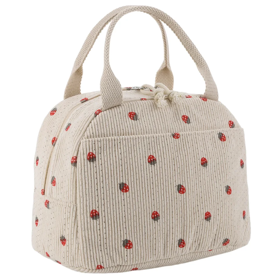 Insulated Corduroy Lunch Bag Large Capacity Stylish