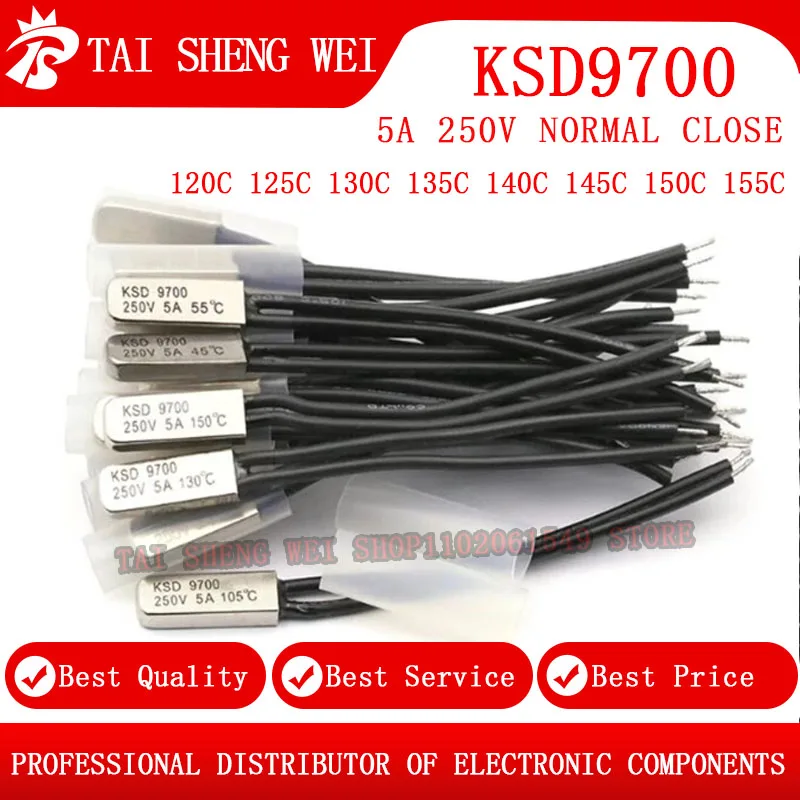 10PCS KSD9700 5A 250V 120C 125C 130C 135C 140C 145C 150C 155C 정상 닫기 온도 ...