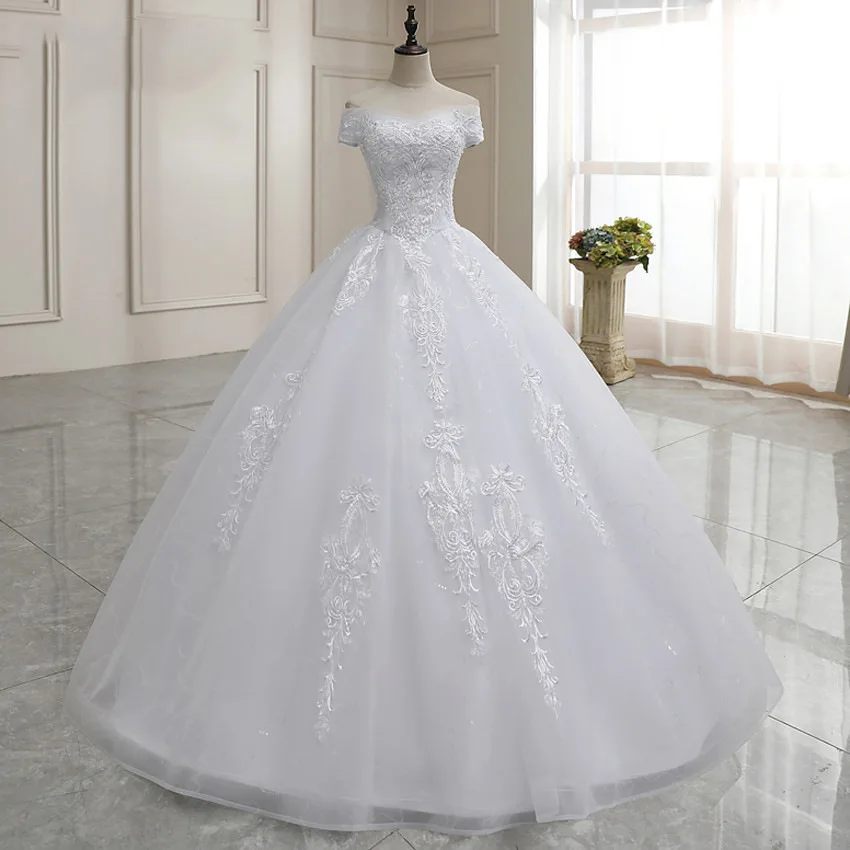 

Real Photos New Boat Neck Vestido De Noiva 2023 Wedding Dress Beads Floor Length Lace Appliques Mariage Ball Gown Bridal Dress