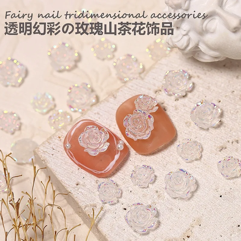 50pcs 3D Camellia Flower Nail Art Decoration 50PCS Resin White Black Aurora Rose DIY French Nails Charm Jewelry Accessories 2