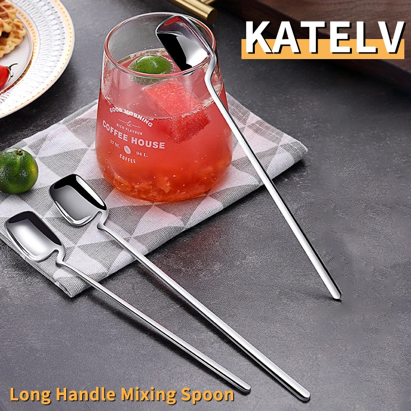 Stainless Steel Long Handle Mixing Spoon Tea Coffee Ice Cream Dessert Spoon Coffee Scoop Cocktail Bar Kitchen Tools cocktail spoon cocktail stirrers