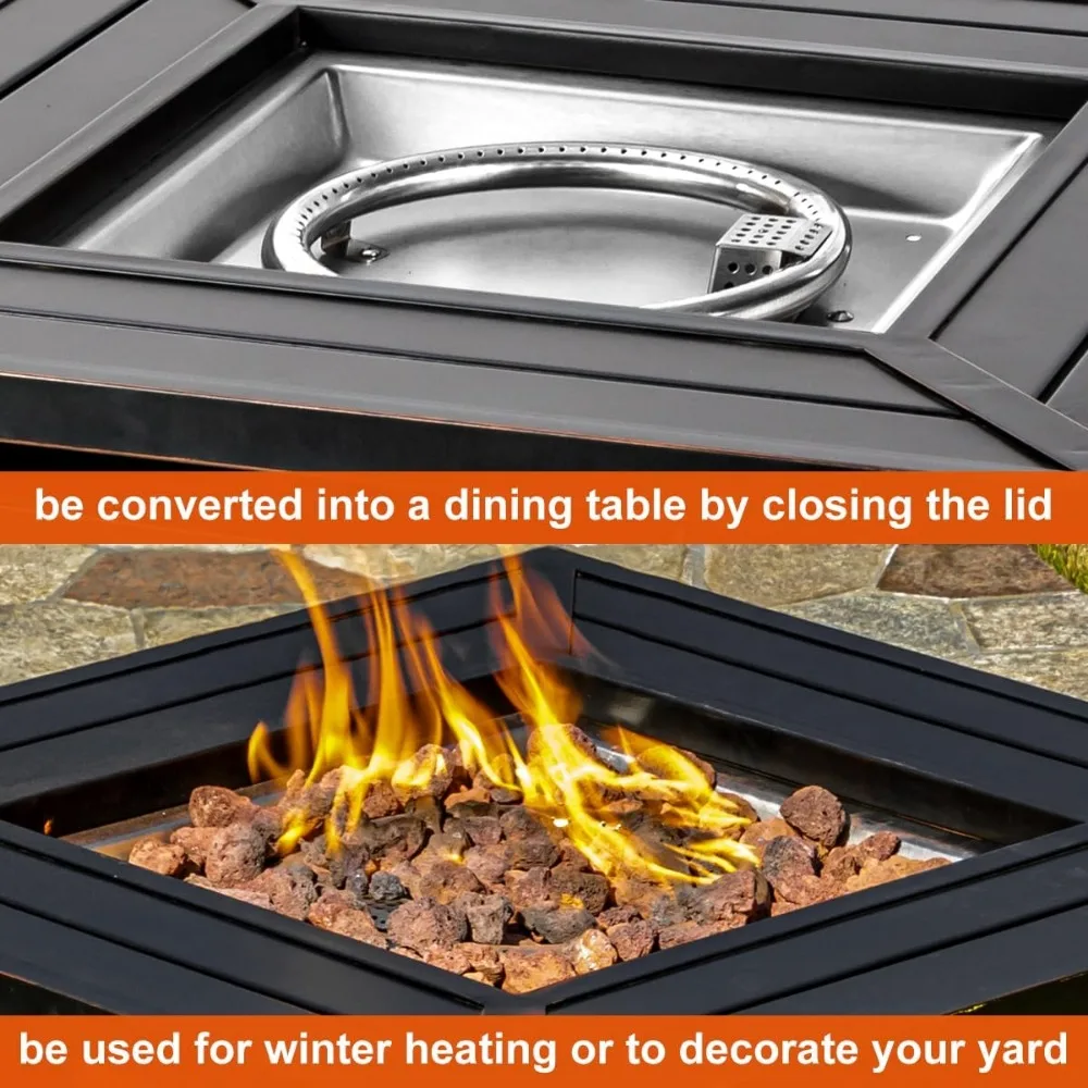 28" Propane Fire Pit Table,Gas Fire Pits Table for Outside,50000 BTU Propane Pit with Lid &Lava Rocks,Gas Firepit for Garde