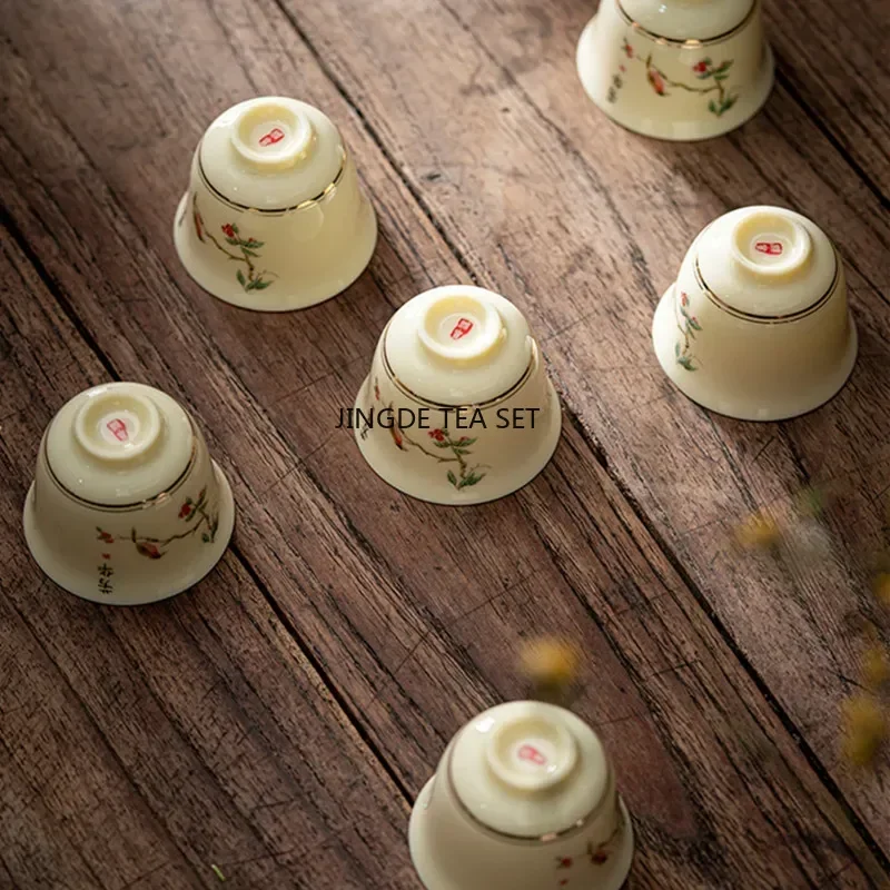 1 Chinese ceramic tea cup handmade flower and bird patterned ceramic tea bowl travel home tea set