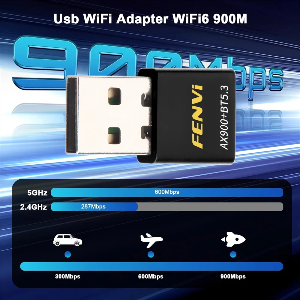 Fenvi WiFi 6 AX900 BT5.3 USB WiFi 어댑터 802.11ax 듀얼 밴드 2.4G/5GHz WiFi 카드 USB 동글 드라이브 무료 PC Win10/11