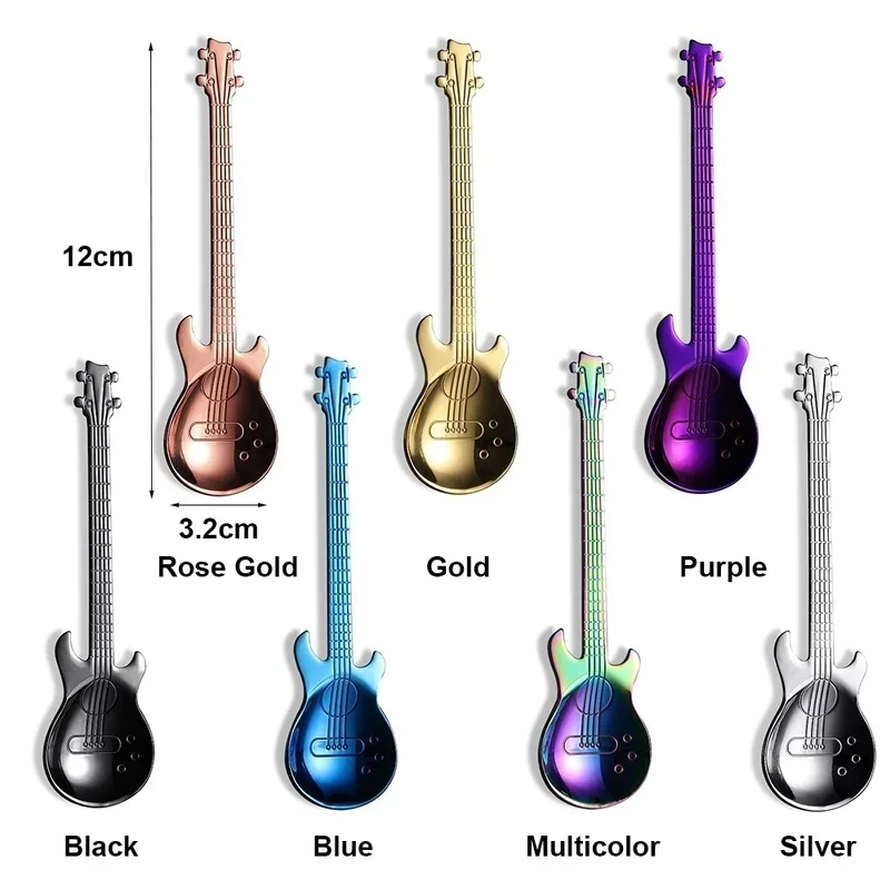 Stainless Steel Spoon Guitar Spoons Rainbow Coffee&Tea Flatware Dessert Spoons