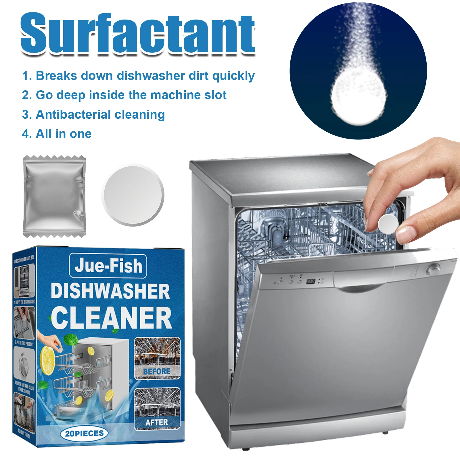 Jue-Fish Dishwasher cleaning tablets remove limescale buildup and odorsDishwasher cleanerEfficient kitchen cleaning tools