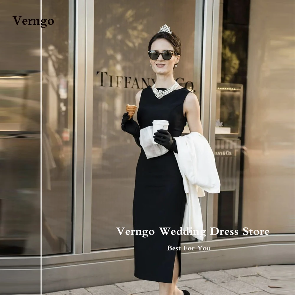 

Verngo Vintage Black Evening Party Dresses For Women Lady Women Formal Night Gowns Tea Length Simple Prom Event Occason Dress