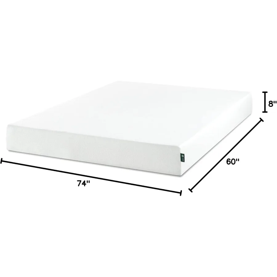 8 Inch Short Queen Green Tea Memory Foam Mattress [New Version] Fiberglass free Medium Firm Feel Zoned Pressure Relief Certifie