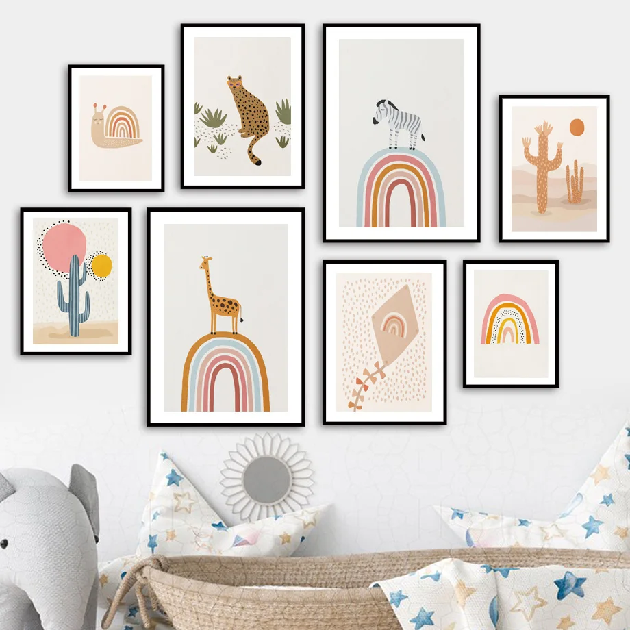 

Giraffe Zebra Leopard Cactus Kite Boho Nursery Wall Art Prints Canvas Painting Nordic Poster Wall Pictures Kids Bedroom Decor