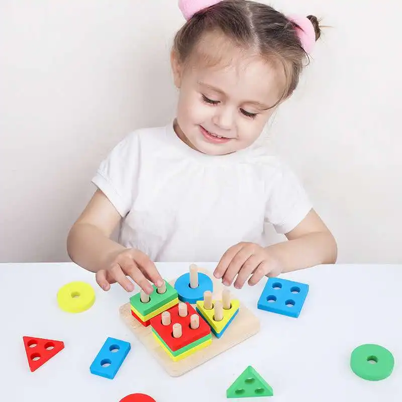 Wooden Sorting Stacking Montessori Toys Color Recognition Blocks Matching Puzzle Fine Motor Skill Educational Learning Toy