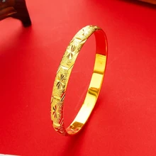 

Yellow Gold Plated Bracelet for Women Vintage Double Happiness Dragon Phoenix Wide Gold Bracelet Bangle Bride Wedding Jewelry