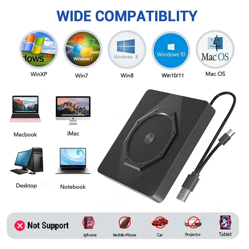 외장 블루레이 광학 드라이브, USB 3.0 3D 블루레이 버너, CD DVD 플레이어, 노트북 PC 컴퓨터, 윈도우 10, 11, 맥용 녹음기