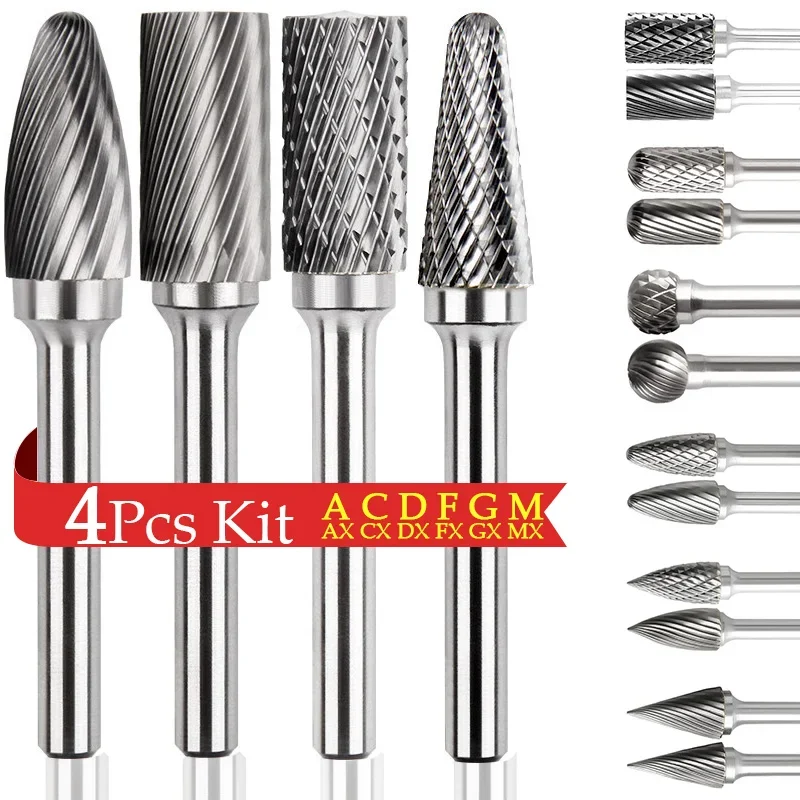 

Carbide Rotary Burr Set 4PCS Polish Hand Tools for Metal Engraving Carve Cutting Burrs Diamond Wood Stone Working