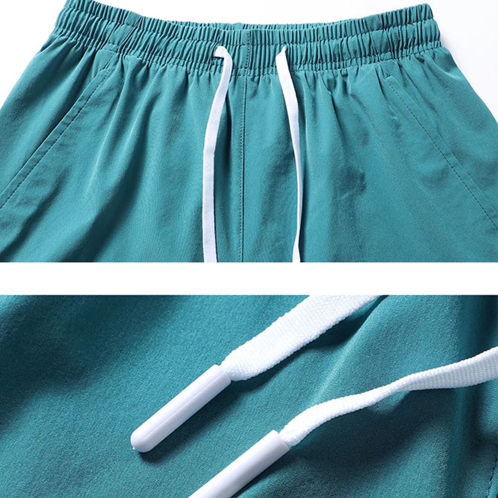 Summer Men's Casual Split Beach Shorts for Sports, Ice Silk Fitness, Running, Breathable Elastic Waist Quick Drying Solid Colors 5