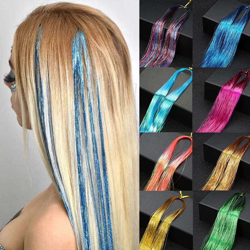 36/48inch Rainbow Colored Sparkle Hair Tinsel Dazzles Women Party Accessories Extensions Hippie for Braiding Headdres Hairpiece