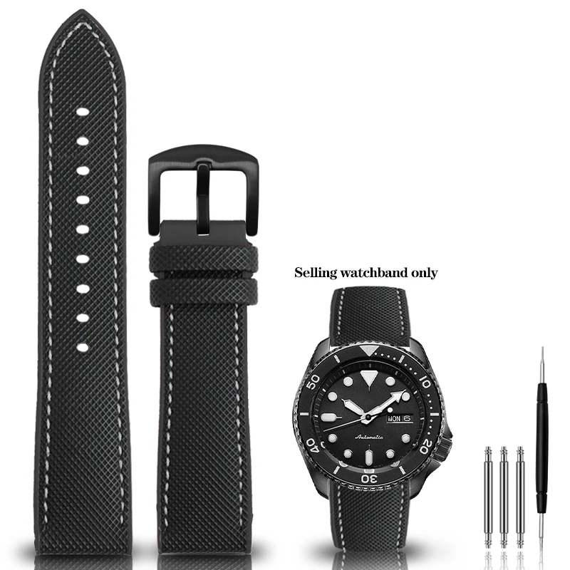 thumbnail image 1 of Correa de reloj de silicona y nailon para la serie Seiko PROSPEX, correa de lona de caucho resistente al agua para deportes al aire libre, 20 mm, 21 mm y 22 mm, 1 of 5