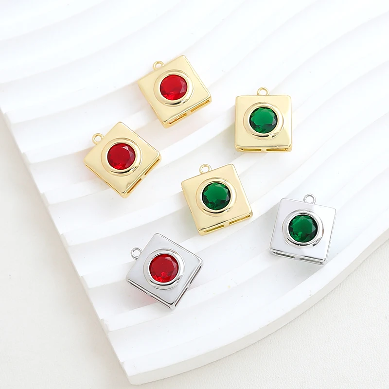 

2 Pieces Copper Plated Genuine Gold Inlaid Zircon Retro Box Pendant DIY Handmade Necklace, Bracelet, Hair Accessory Materials