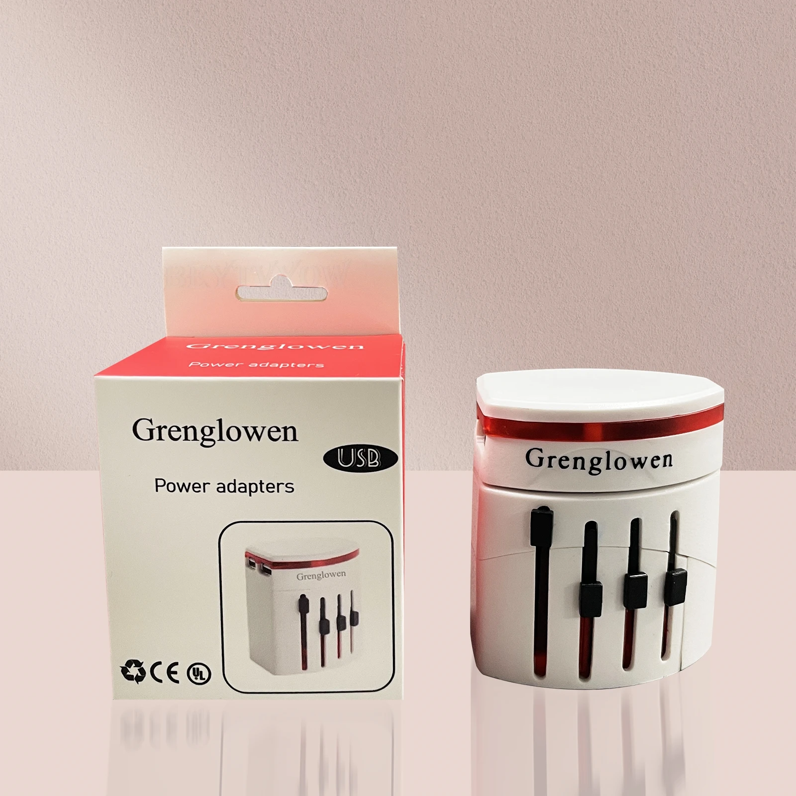 Grenglowen Universal Travel Power Adapter with USB - Global Plug Converter for U