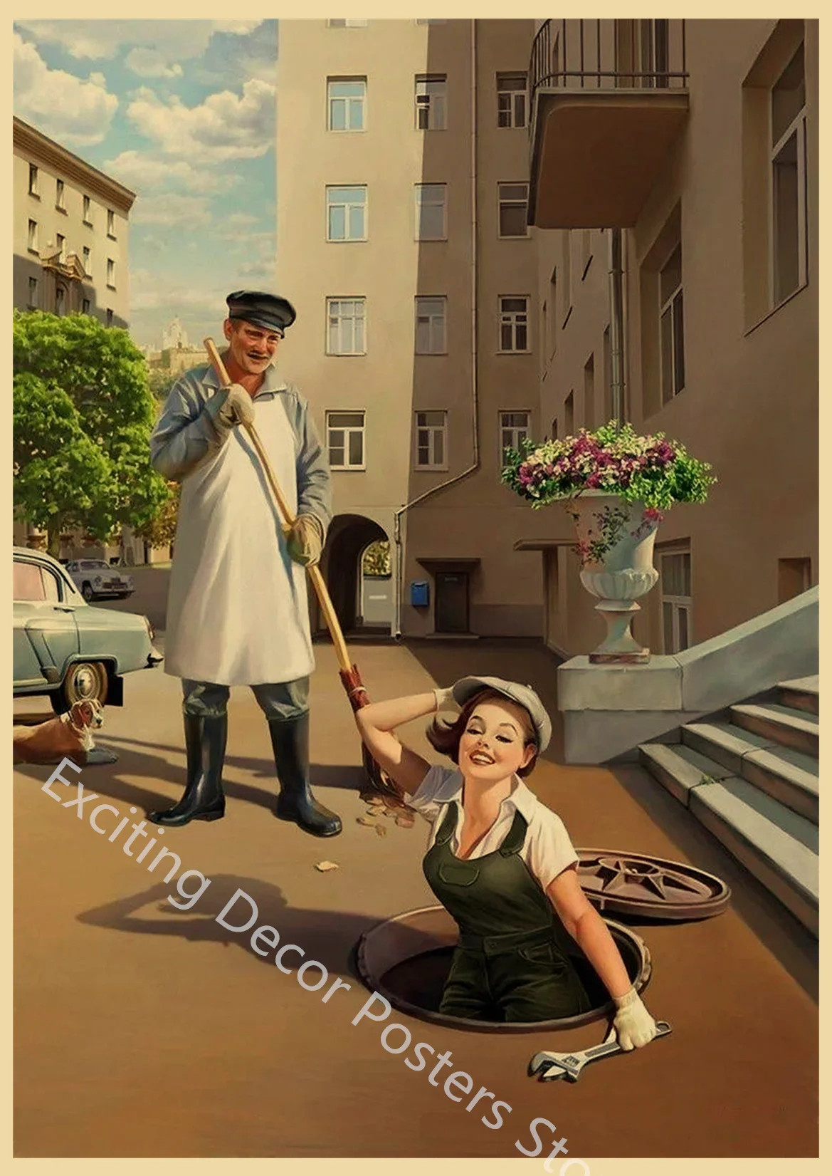 Vintage Soviet Era Pin-Up Girls Propaganda Poster Wall Art Decoration
