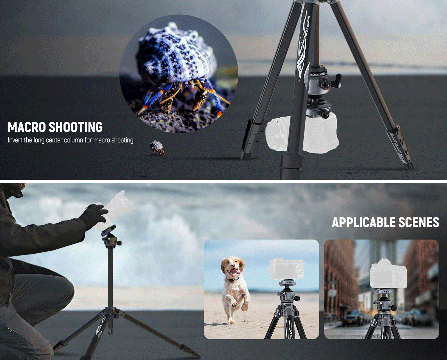 NEEWER LT07 61" Aluminum Travel Tripod Portable Camera Tripod Compatible with PD