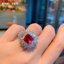 

Charms 925 Sterling Silver Full High Carbon Diamonds 9*9mm Sapphire Ruby Open Ring Women's Ring Wedding Bands Fine Jewelry Gift