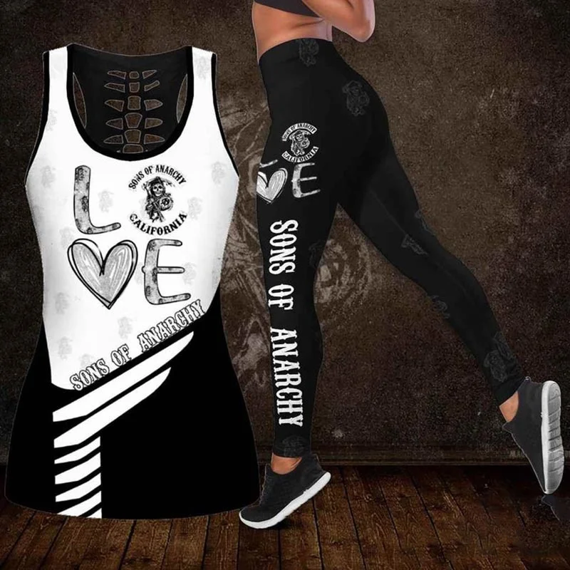 Combo Sons of Anarchy Hollow Tanktop Legging Set Woman Legging Gym Clothes Friend Gift Tank Top and Leggings Set for Yoga