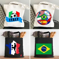 Italy Brazil Brazilian France USA Flag Soccer Ball Football Lover Women Girl Canvas Shopper Handbag Totes Shoulder Shopping Bags