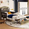 Twin Bed Frame with Guardrail & Bedside Caddy,Multifunctional Headboard with Charging Station,Metal Platform Bed, White 6