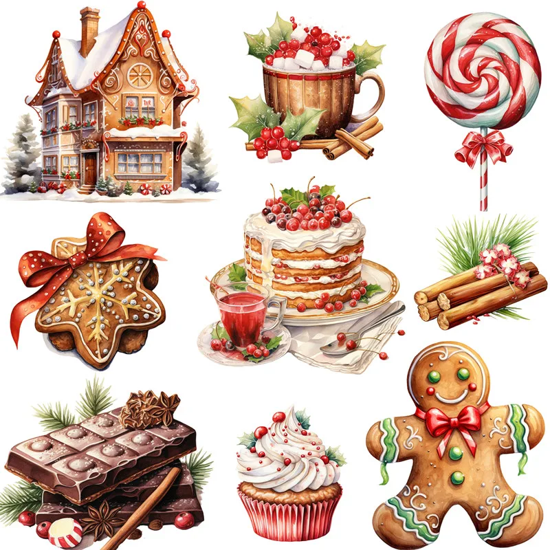 16Pcs/Pack Christmas Dessert Gingerbread House Sticker DIY Craft Scrapbooking Album Junk Journal Decorative Stickers