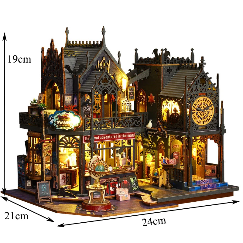 Kits de construcción en miniatura de Casa de ciudad mágica de madera, bricolaje, con luces LED, casas de muñecas ensambladas, decoración del hogar, regalos de amigos, nuevo