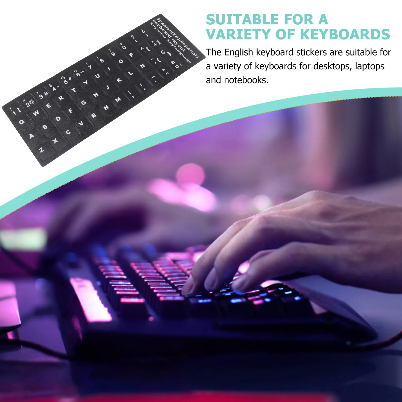 10 시트 스페인어 키보드 스티커 컴퓨터 노트북 문자 데칼 범용 65% 키보드 언어 학습 라벨 물